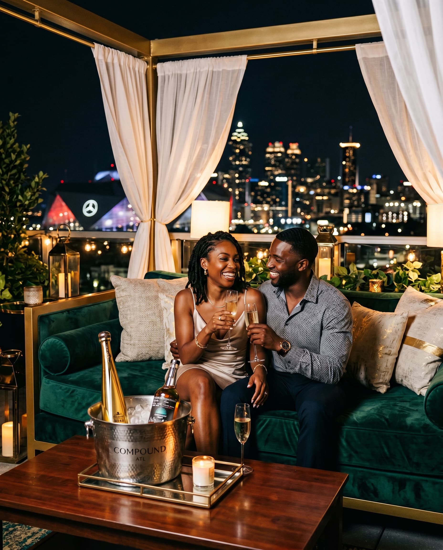 Cabana interior with bottle service setup