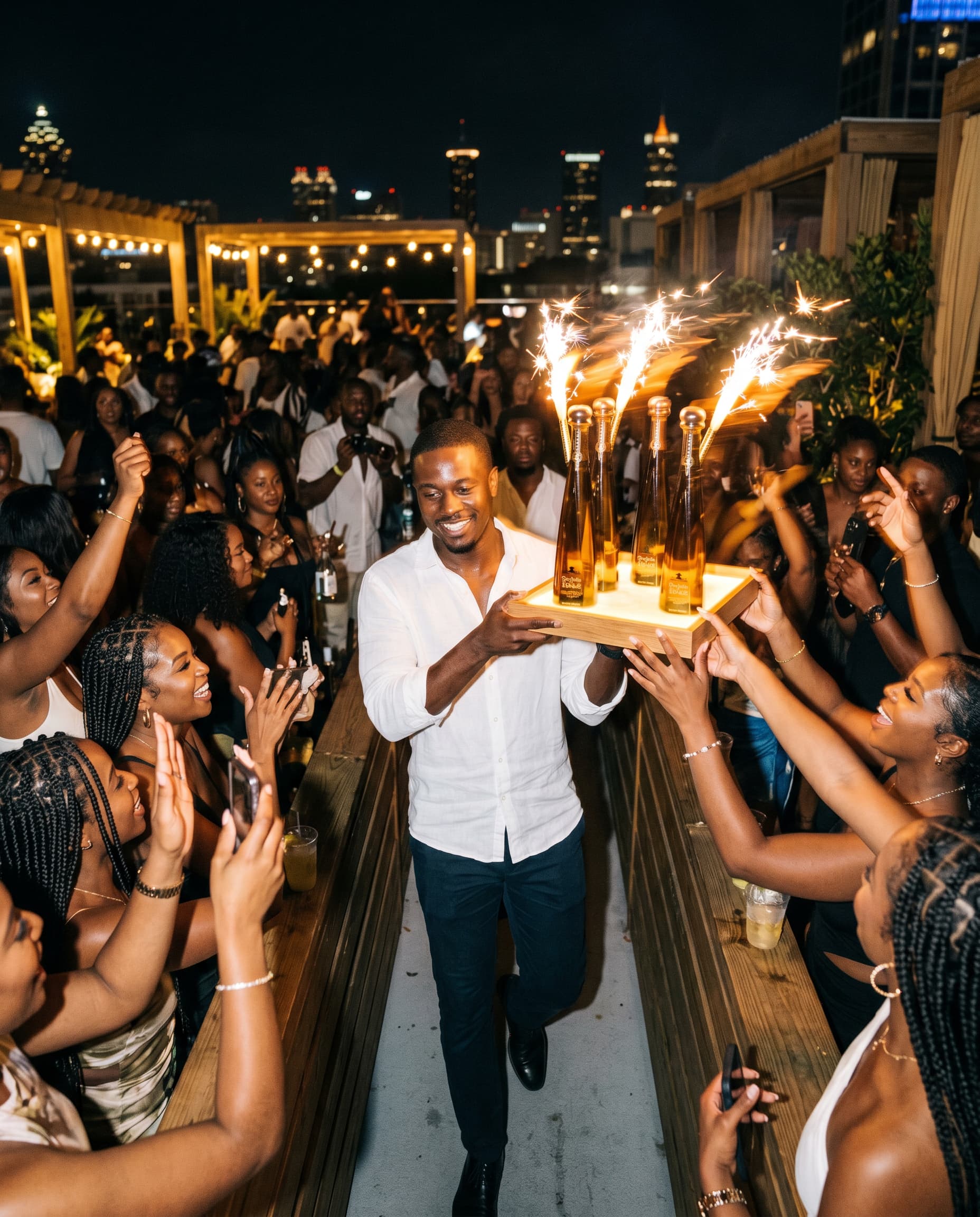 Bottle service tray with sparkler